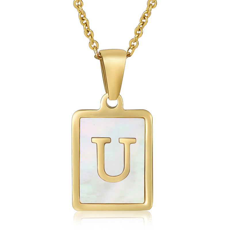 Wholesale Titanium Steel Shell Alphabet 18K Gold Necklace